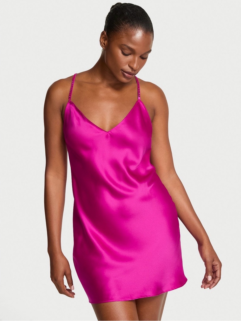 Victoria's Secret Fuchsia Satin V-Neck Chemise
